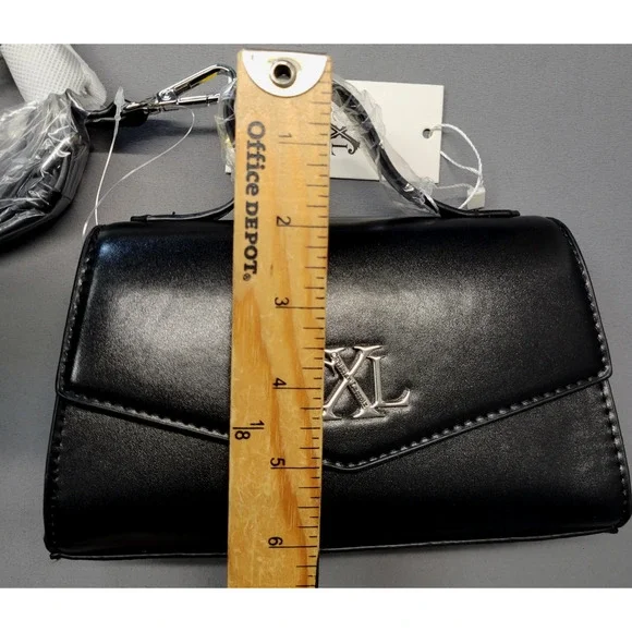 CXL by Christian Lacroix Crossbody Bag Womens Black Laine Matte Patent Purse - Picture 15 of 16